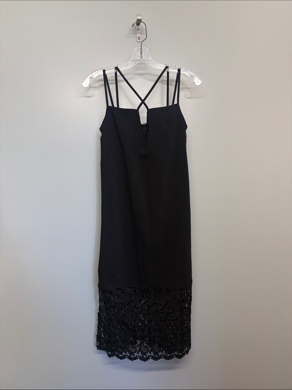 Black Strappy Dress with Sheer Crochet Lace Hem